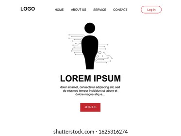 abstract human figure as a part of circuit board, illustrative vector landing page template