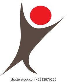 Abstract human figure reaching for red sphere symbol with abstract reaching aspiration achievement identity branding movement motivation business creative illustration template minimalist