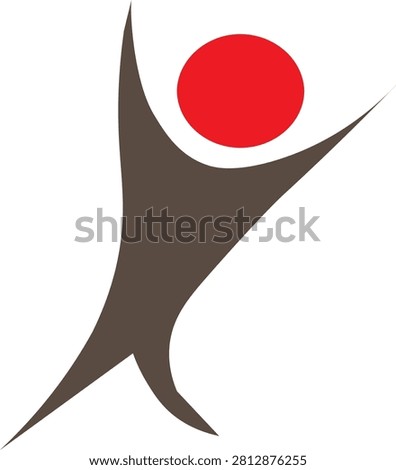 Abstract human figure reaching for red sphere symbol with abstract reaching aspiration achievement identity branding movement motivation business creative illustration template minimalist