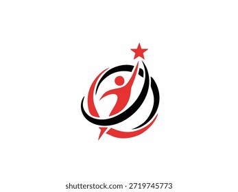 Figura humana abstrata alcançando um design de logotipo de estrela, sucesso e conceito de liderança.