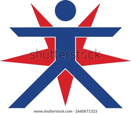 Abstract human figure with starburst element in blue and red vector design