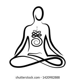 abstract human figure, yoga related vector logo icon 