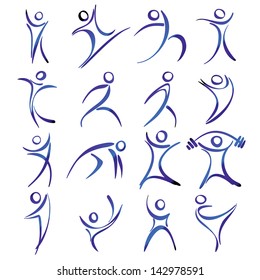 Abstract human figures in action icons collection vector  illustration