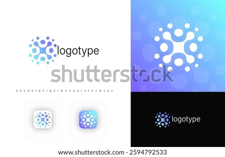 Abstract human figures forming connected fusion dots, symbolizing unity, teamwork, digital communication. Ideal for social networks, corporate teams, tech companies. Modern vector logo