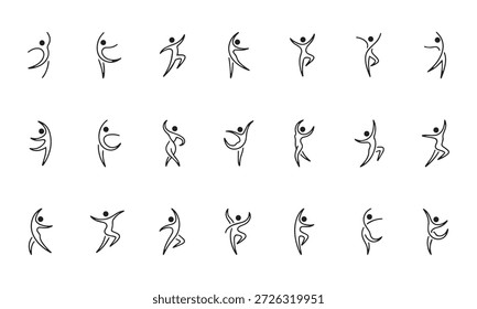 Figuras humanas Abstractas en movimiento Colección de Vector Danza dinámica e íconos minimalistas deportivos