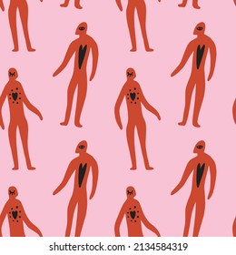 Abstract human figures. Vector clipart Valentine seamless pattern. The Lovers. EPS and JPG illustration. Funky doodle trendy print, colorful handdrawn childish cartoon art. Groovy fauve abstract