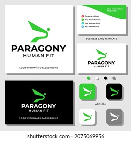Abstract human fit sports logo design with business card template.