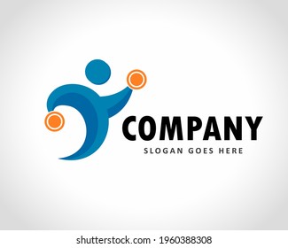 abstract human fitting dumbbell logo icon symbol design illustration
