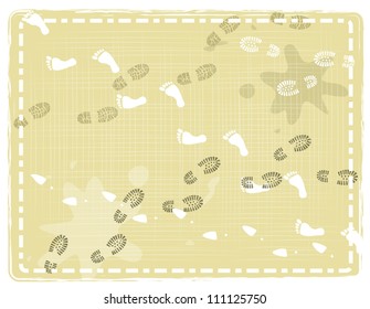 abstract human foot prints over grunge beige background