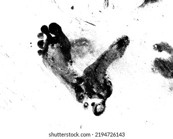 Abstract human footprints silhouette grunge artistic distressed overlay grainy vector pattern background and texture. 