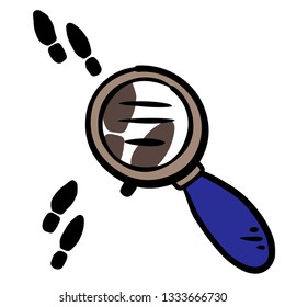 abstract human footprints under magnifier glass. doodle