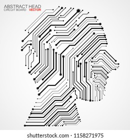 Abstract human head with circuit board. Vector