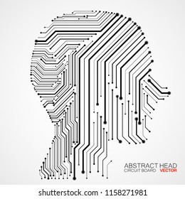 Abstract human head with circuit board. Vector