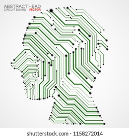 Abstract human head with circuit board. Vector
