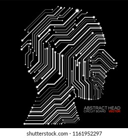 Abstract human head with circuit board. Vector