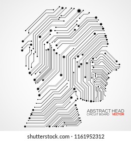 Abstract human head with circuit board. Vector