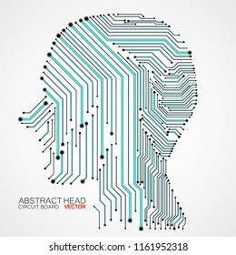 Abstract human head with circuit board. Vector