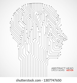 Abstract human head with circuit board. Technology concept. Vector