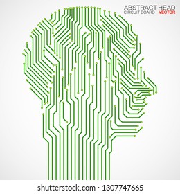 Abstract human head with circuit board. Technology concept. Vector
