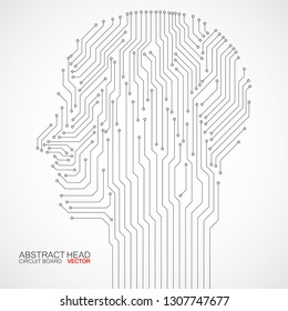 Abstract human head with circuit board. Technology concept. Vector