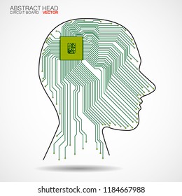 Abstract human head with cpu, circuit board, vector illustration, eps 10