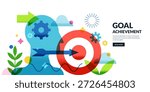 Abstract human head with gear mechanism, red target and arrow. Vector flat geometric illustration. Concept for strategy, goal achievement, leadership, business idea, determination