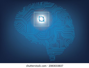 Abstract human head with a line brain network.circle and electricity with blue electronic cycle.Digital data,ai,science.Vector Technology background and Artificial intelligence concept.