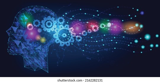 Resumen de la cabeza humana con una línea de red cerebral.círculo y electricidad con ciclo electrónico azul.Datos digitales,ai,ascience.Vector Tecnología de fondo y concepto de inteligencia artificial.