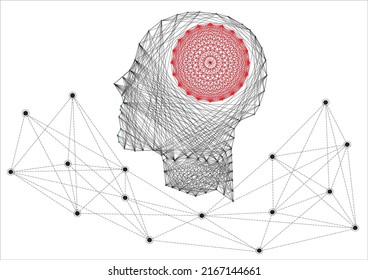 Abstract human head with a line brain network.circle and line make for human.Digital data,ai,ascience.Vector Technology background and Artificial intelligence concept.