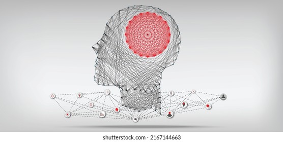 Abstract human head with a line brain network.circle and line make for human.Digital data,ai,ascience.Vector Technology background and Artificial intelligence concept.