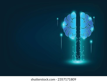 Resumen de la cabeza humana con una línea de red cerebral.círculo y electricidad con ciclo electrónico azul.Datos digitales,ai,ciencia.Antecedentes de tecnología vectorial y concepto de inteligencia artificial.