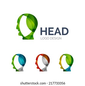 Abstract human head logo design made of color pieces - various geometric shapes