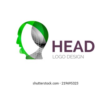 Abstract human head logo design made of color pieces - various geometric shapes