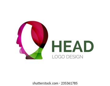 Abstract human head logo design made of color pieces - various geometric shapes