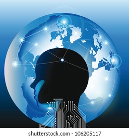Abstract human head with many binnary codes