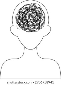 Vector de arte de línea mental desordenada de cabeza humana Abstractas