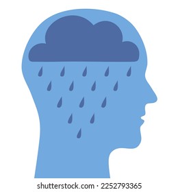 Abstrakte menschliche Kopfsilhouette mit Wolke und Regen. Illustration von Depressionen.