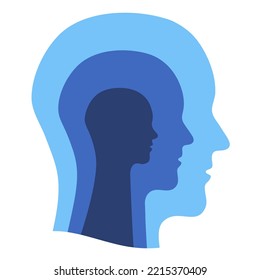 Abstract Human Head Silhouette. Illustration Of The Human Mind And Personality Structure. Concept Of Conscious, Subconscious, And Unconscious Mind.