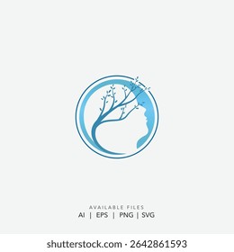 Abstract Human Head and Tree Logo in a Circle, Symbolizing Mental Growth, Wisdom, and Holistic Wellness
