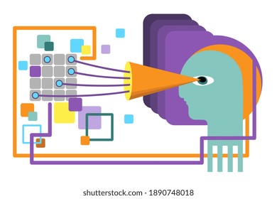 Abstract human head. Visual information concept. Modern geometric composition. Contemporary art. Vector illustration.