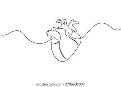 Corazón humano Abstractas en arte lineal continuo con patrón de onda rítmica.