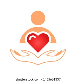 Abstract human with heart logo template vector save people icon design