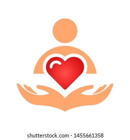 Abstract human with heart logo template vector save people icon design