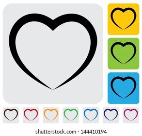 abstract human heart(love) icon(symbol)- simple vector graphic. This illustration has the heart icon on grey, green, orange and blue backgrounds & useful for websites, documents, printing, etc