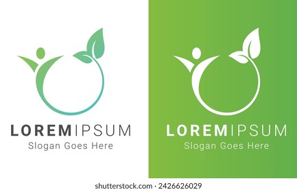 Abstract Human Icon with Leaf Nature Logotype