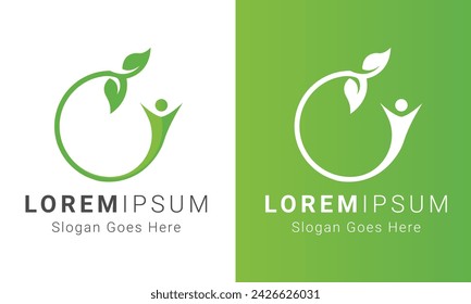 Abstract Human Icon with Leaf Nature Logotype