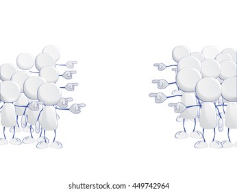 Abstract human icons in two groups pointing at each other