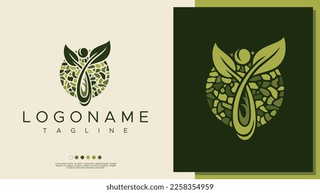 Abstract human leaf logo design template. Luxury herbal human logo brand vector.