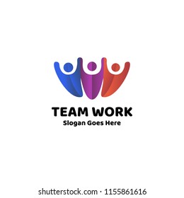 Abstract human logo design related with human social, unity, together, connection, team work, team goal, relation and community