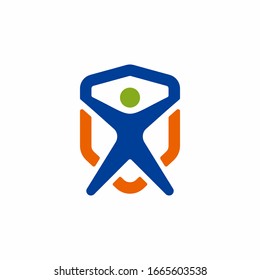 Logo humano abstracto con escudo. Puede usar para sus elementos de diseño, iconos de sitio web, iconos de aplicación, UI y más. Concepto de diseño del logo médico o del centro de salud.